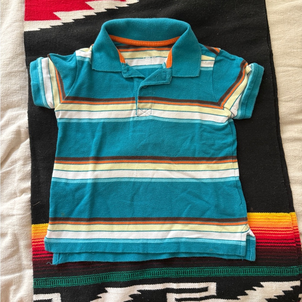 Striped Kids Polo Shirt - Teal and Orange